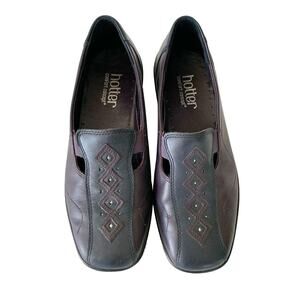 Hotter Calypso Womens Sz 7 Navy Blue Purple Leather Comfort Slip On Loafer Shoes